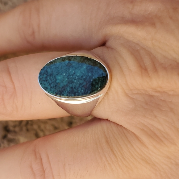 New Men's Chrysocolla 925 Silver Ring. - Picture 7 of 16